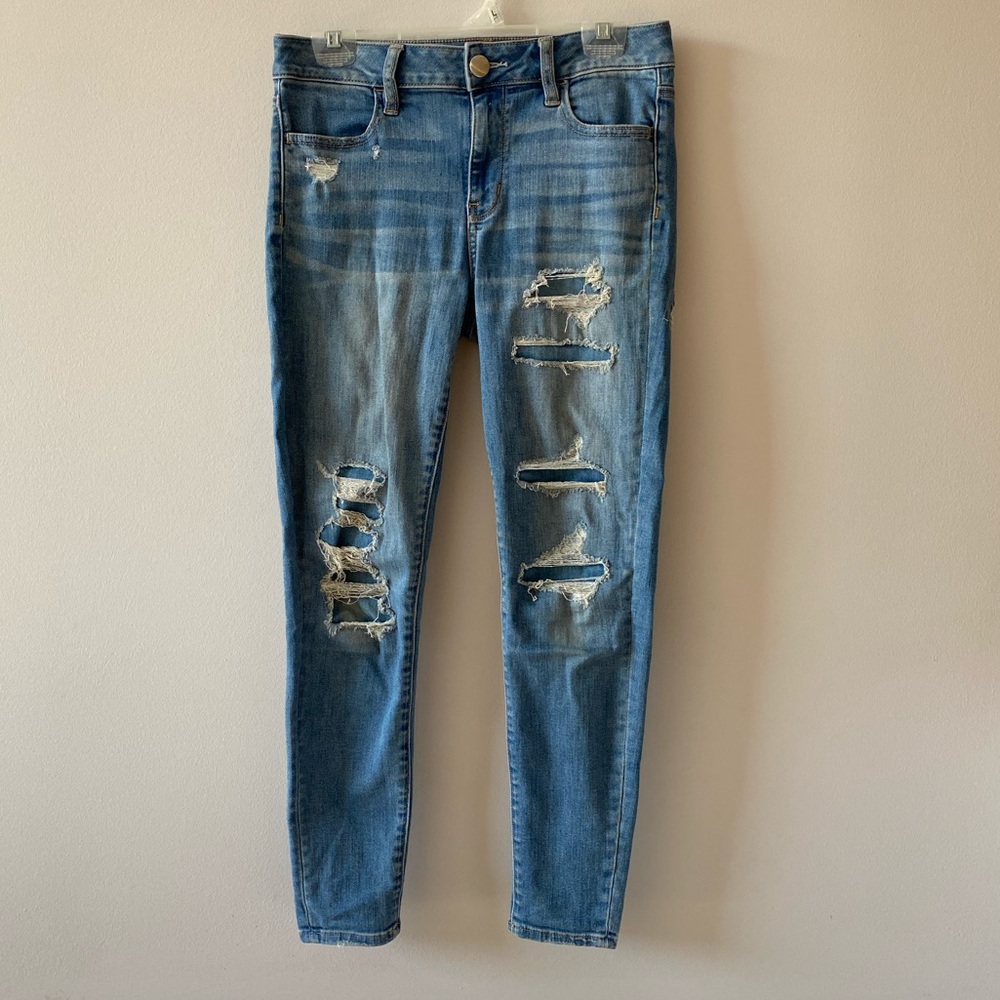 American Eagle Blue Super Stretch Ripped Jeans